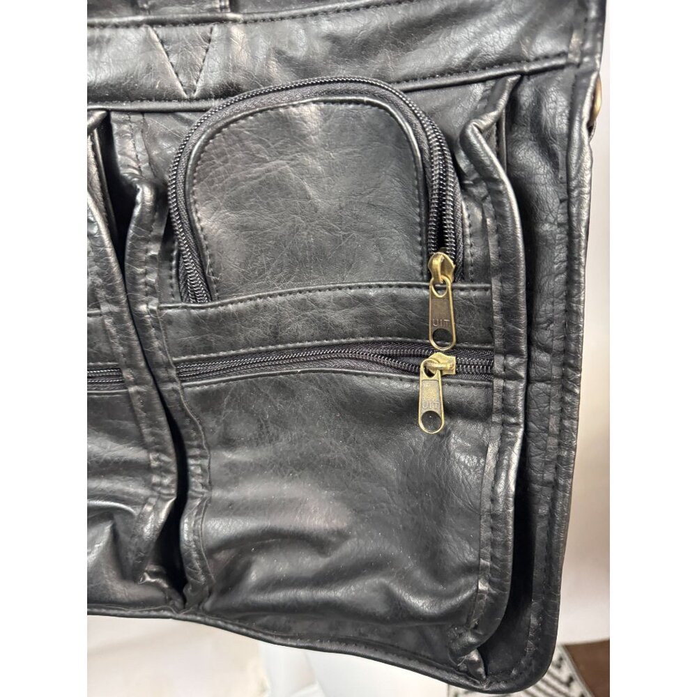 Monarch Black Leather Look Business Briefcase With Multiple Zippered Pockets & A - Picture 5 of 16